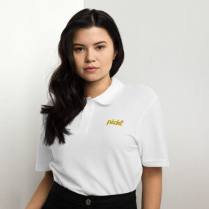 unisex pique polo shirt white front